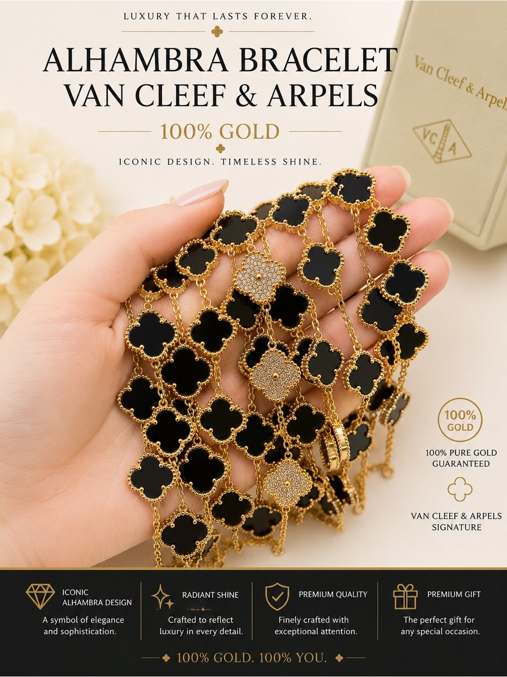 Van Cleef & Arpels Gold and Black Alhambra Long Multi-Motif Necklace
